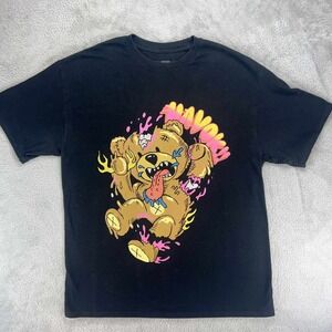 Fashion Nova Men's Graphic T Shirt Black Havok Teddy Bear Print‎ large EUC